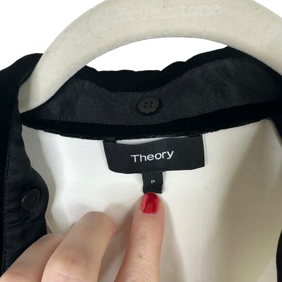 Theory NWOT White Silk Blend Velour Collared Fancy Button Down Shirt Blouse - Picture 7 of 8